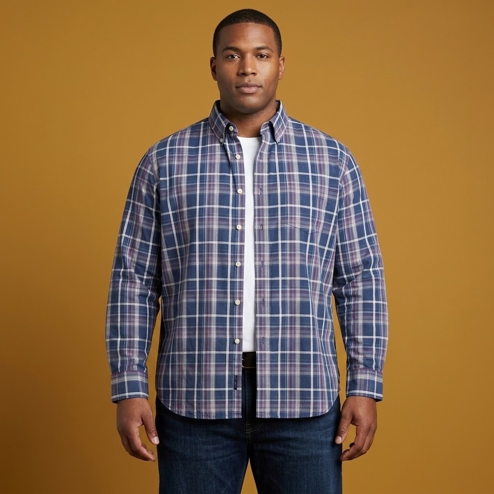 Tommy Hilfiger 80s 2-Ply Fabric Plaid Button Down‎ Shirt Mens L Blue Cotton EUC